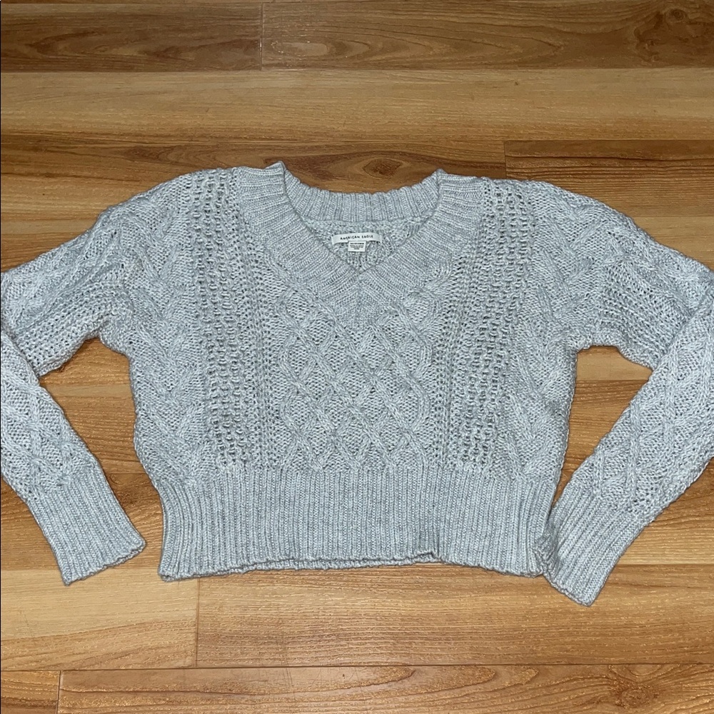 American Eagle Outfitters Light Gray V-Neck Sweater